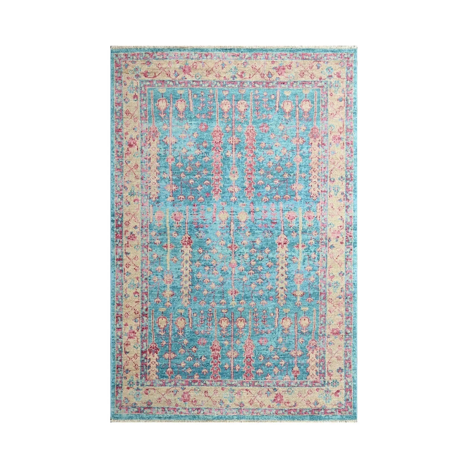 Multi Size Turquoise, Light Gold Hand Knotted Arts & Crafts 100% Wool Turkish Oushak Traditional Oriental Area Rug-1
