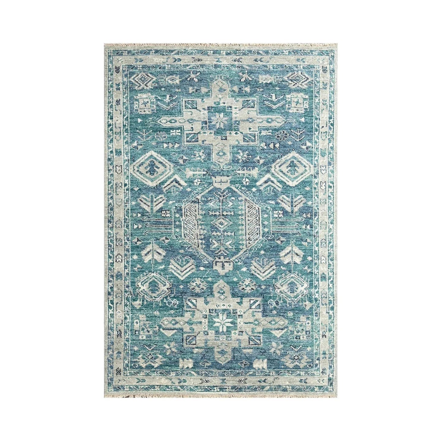 Multi Size Turquoise, Gray Hand Knotted Arts & Crafts 100% Wool Turkish Oushak Traditional Oriental Area Rug-1