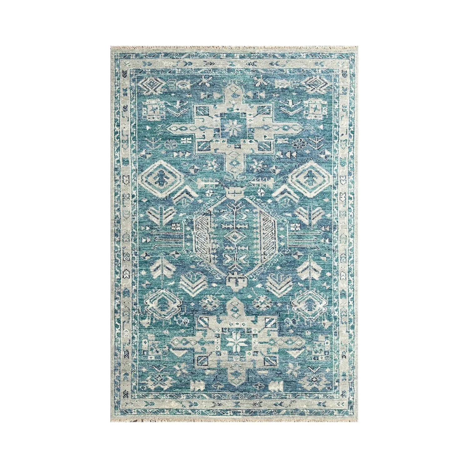 Multi Size Turquoise, Gray Hand Knotted Arts & Crafts 100% Wool Turkish Oushak Traditional Oriental Area Rug-1