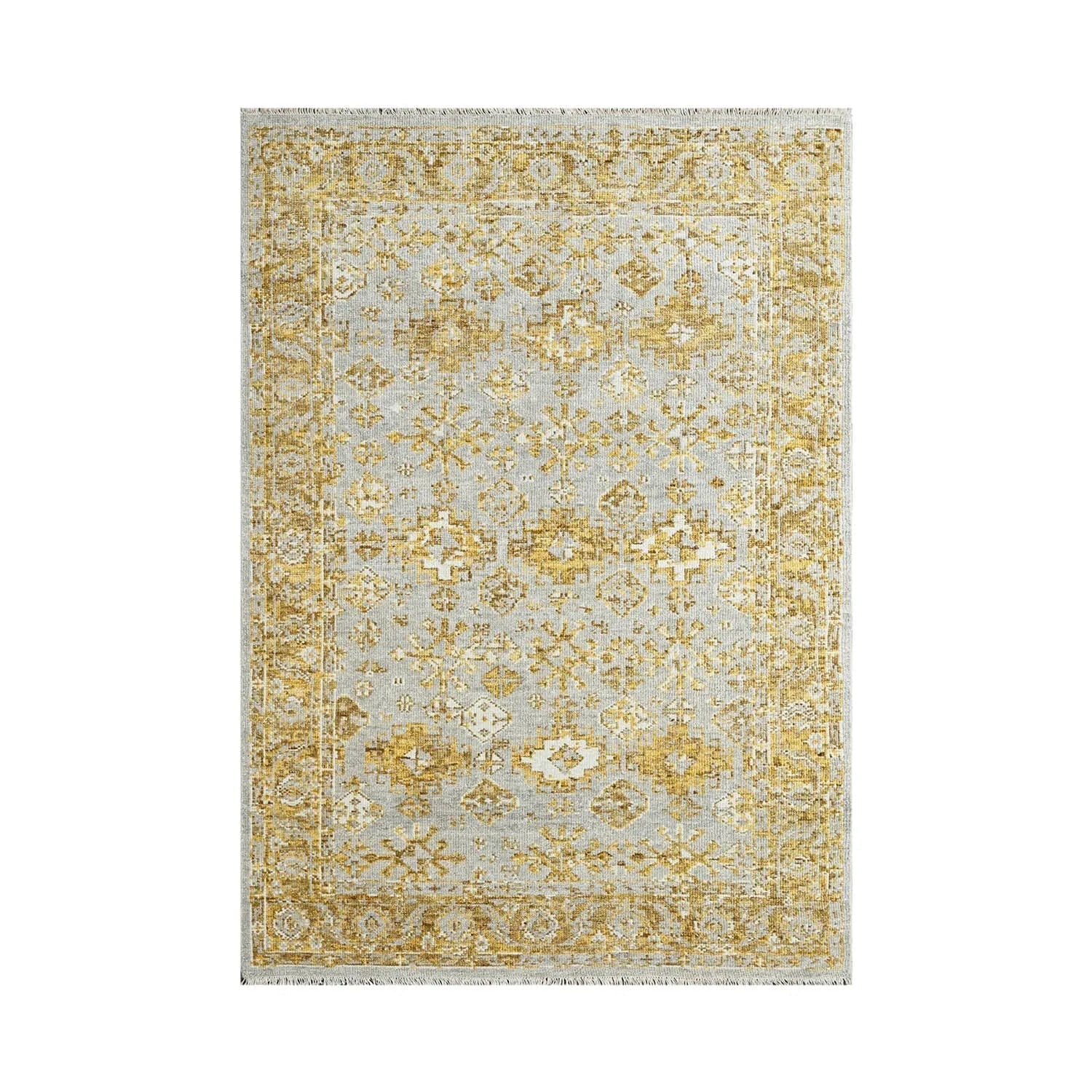 Multi Size Gray, Gold Hand Knotted 100% Wool Turkish Oushak Transitional Oriental Area Rug-1