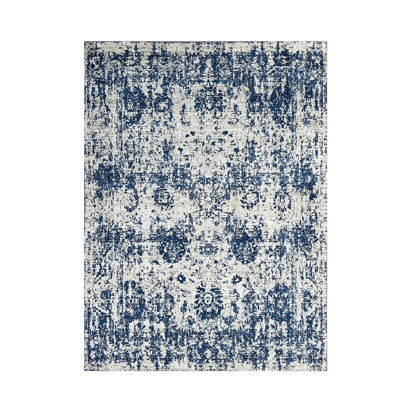 Multi Size Gray, Blue Hand Knotted 100% Wool Transitional Oriental Area Rug-1