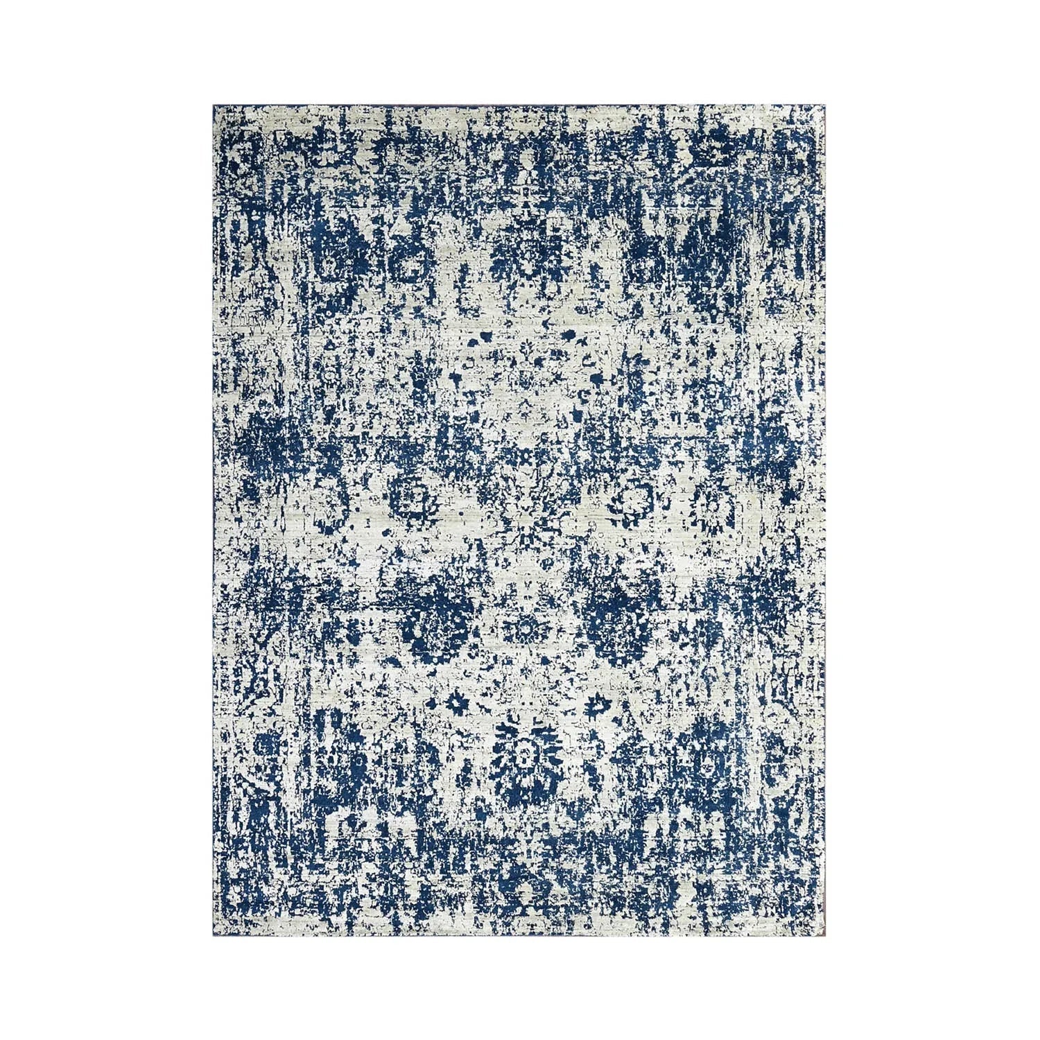 Multi Size Gray, Blue Hand Knotted 100% Wool Transitional Oriental Area Rug-1