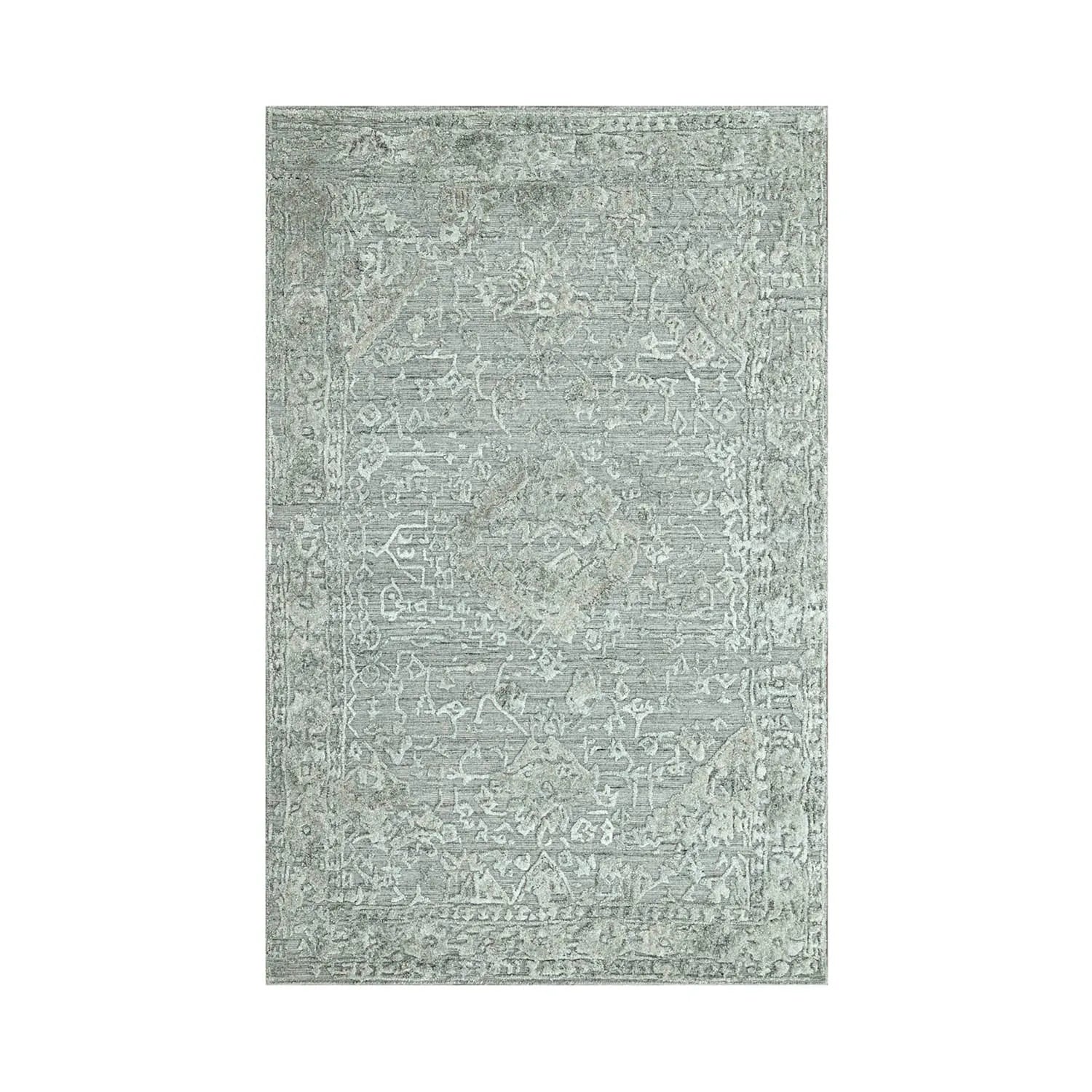4x6 Tone on Tone Gray Hand Knotted Tibetan Wool/Bamboo Silk Transitional Oriental Area Rug-1
