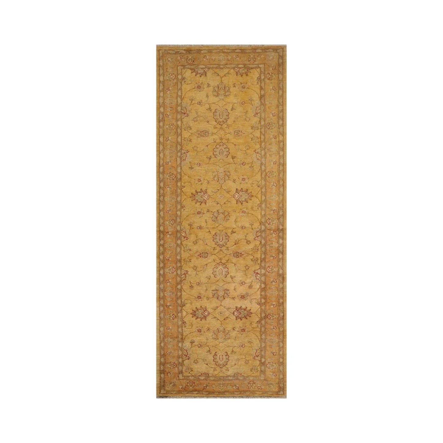 4'7''x12'5'' Runner Beige, Gold Hand Knotted Persian 100% Wool Chobi Peshawar Traditional  Oriental Area Rug-1