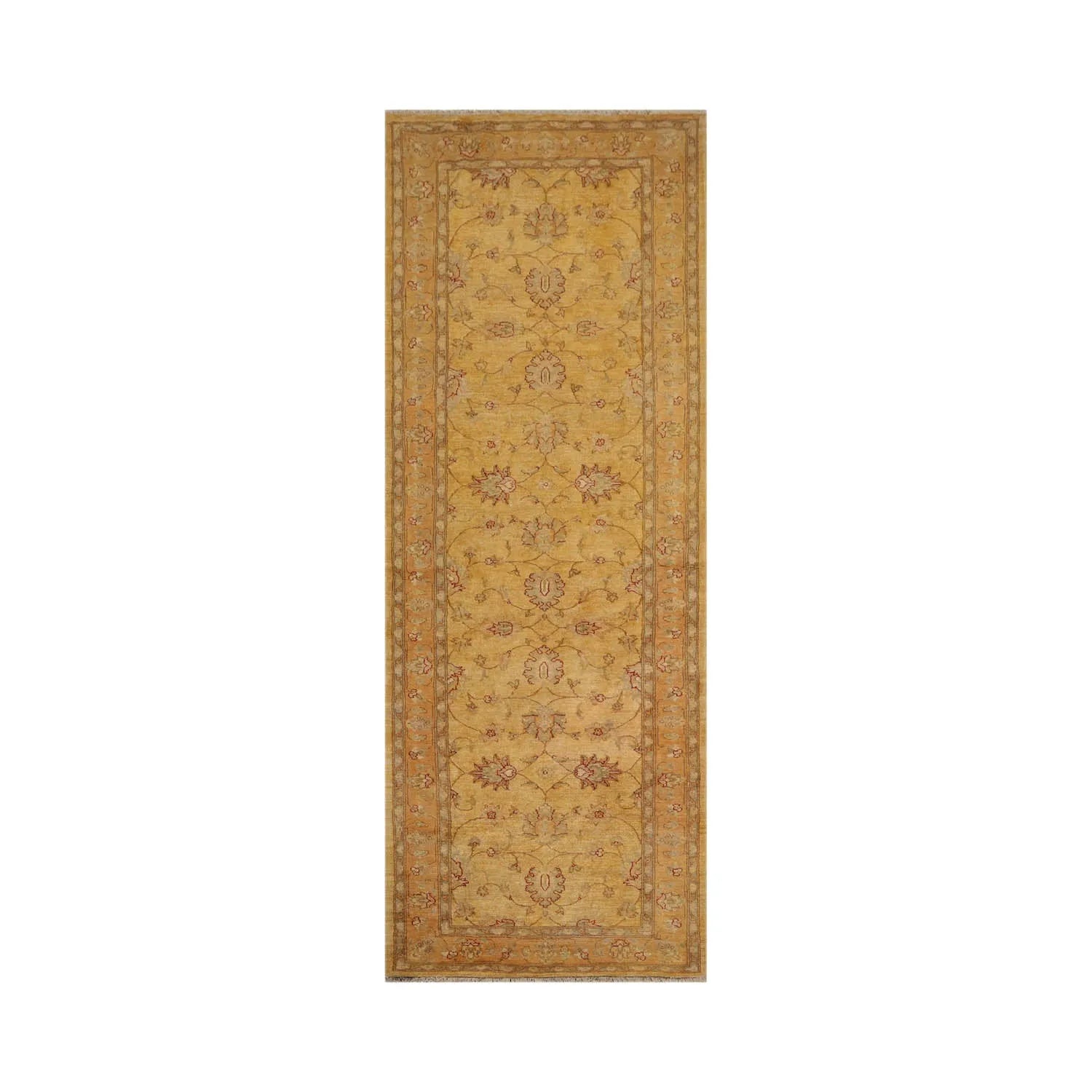 4'7''x12'5'' Runner Beige, Gold Hand Knotted Persian 100% Wool Chobi Peshawar Traditional  Oriental Area Rug-1