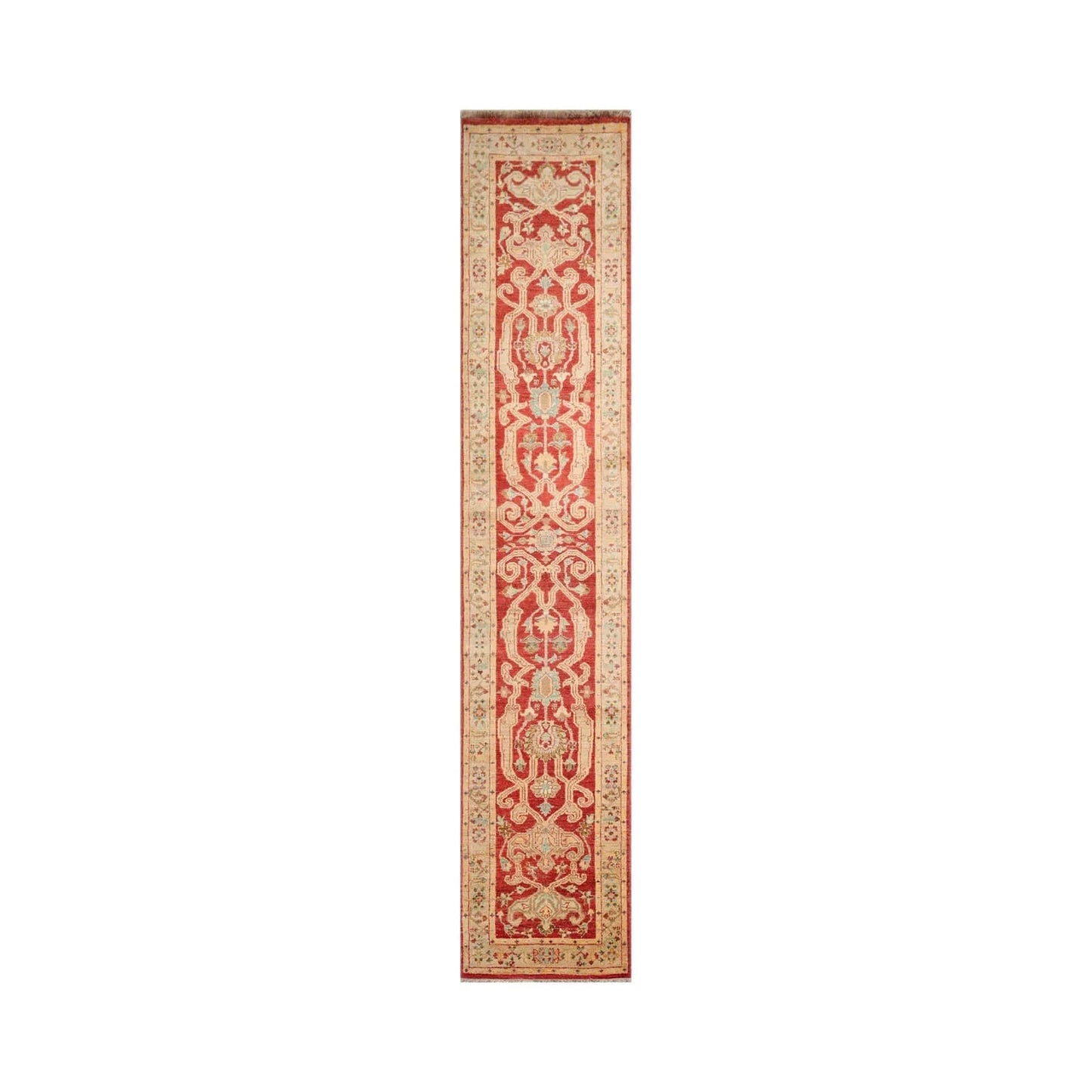 2'9''x13'11'' Runner Rust,Beige Hand Knotted Persian 100% Wool Chobi Peshawar Traditional  Oriental Area Rug-1