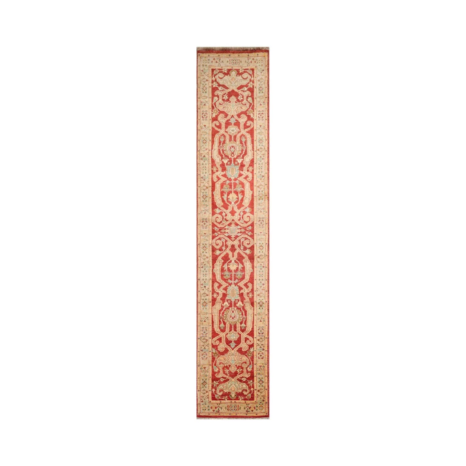 2'9''x13'11'' Runner Rust,Beige Hand Knotted Persian 100% Wool Chobi Peshawar Traditional  Oriental Area Rug-1