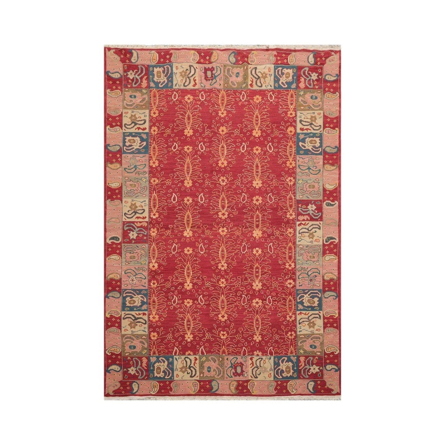 6x9 Rust, Mint Hand Knotted Soumak 100% Wool Nourison Nourmak Traditional Oriental Area Rug-1