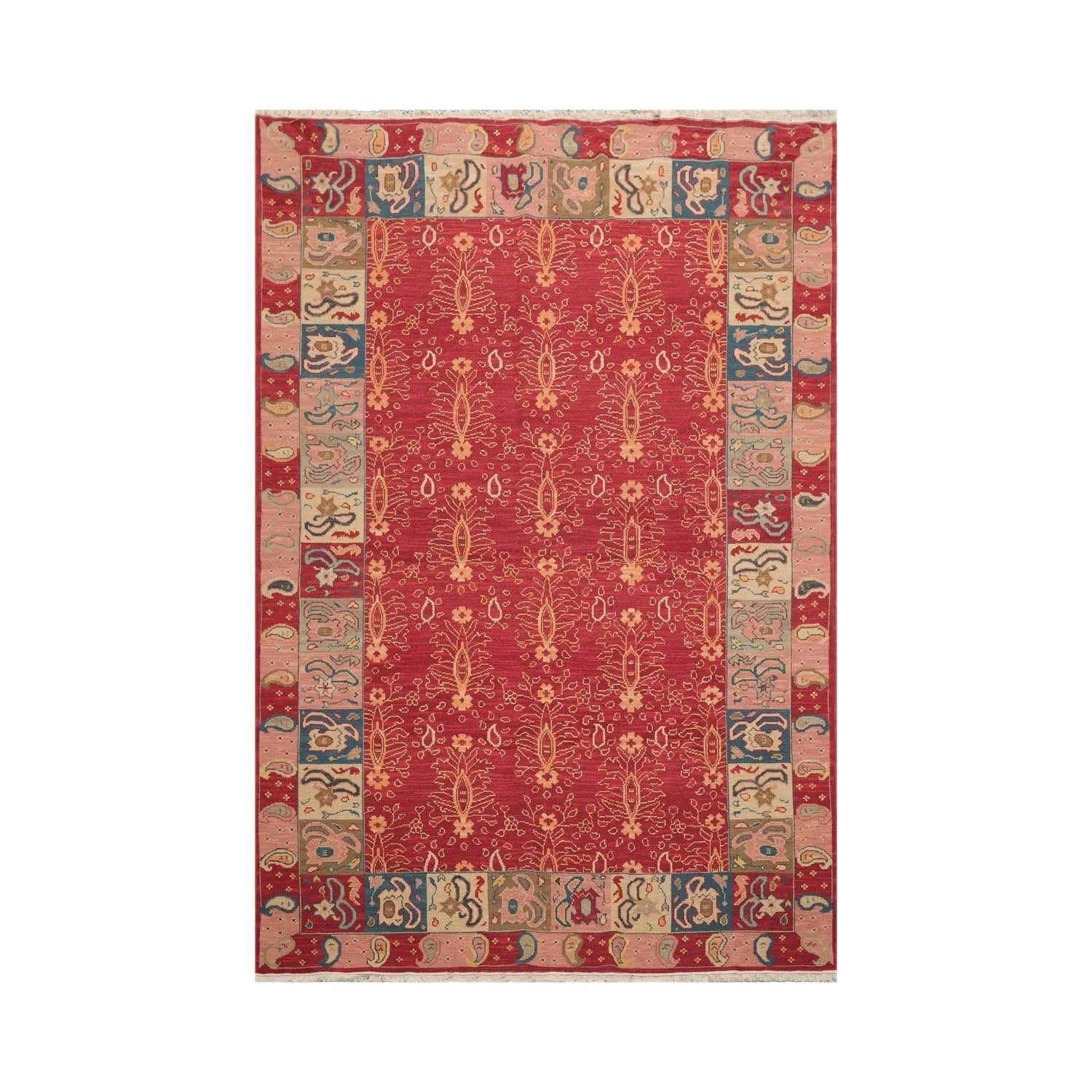 6x9 Rust, Mint Hand Knotted Soumak 100% Wool Nourison Nourmak Traditional Oriental Area Rug-1