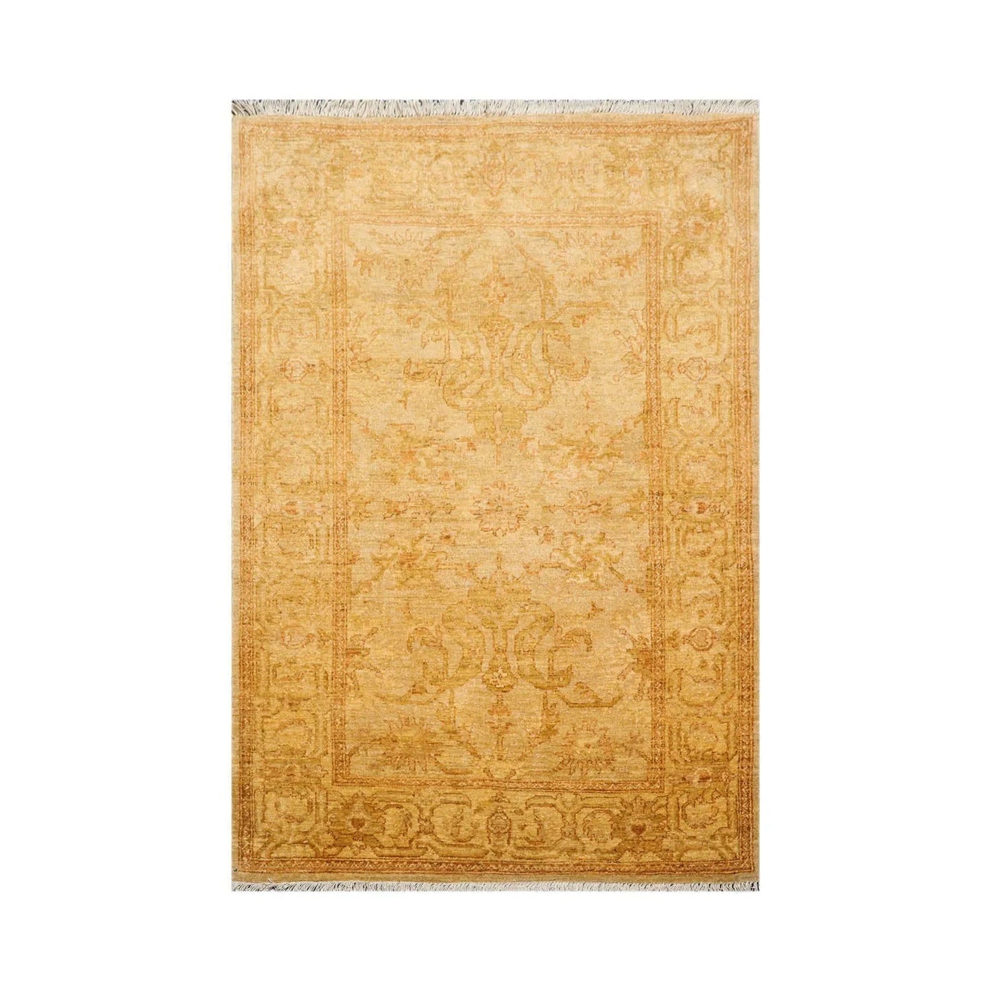 4x6 Light Gold, Brown Hand Knotted Persian 100% Wool Chobi Peshawar Traditional Oriental Area Rug-1