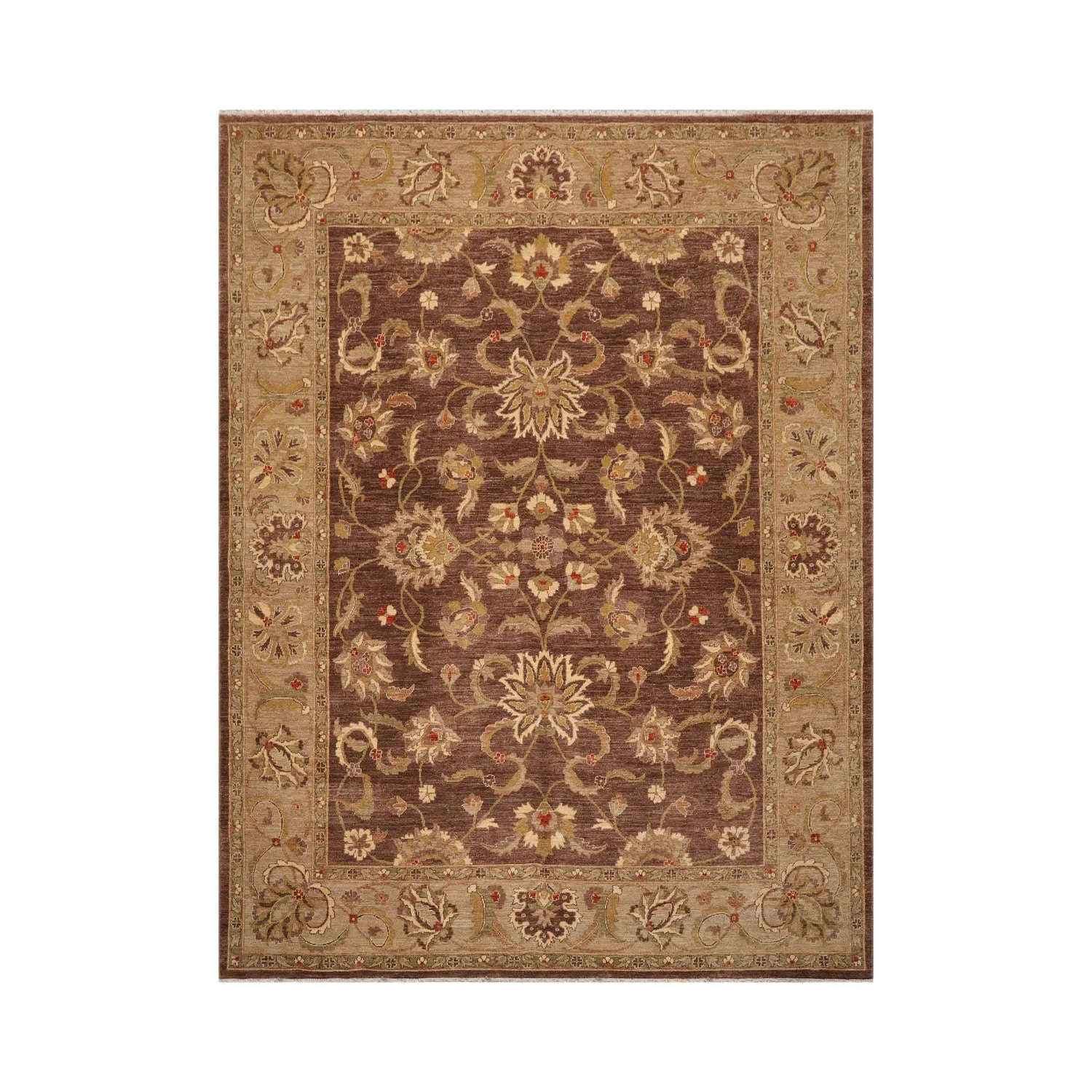 9x12 Brown,Tan Hand Knotted Persian 100% Wool Chobi Peshawar Traditional Oriental Area Rug-1