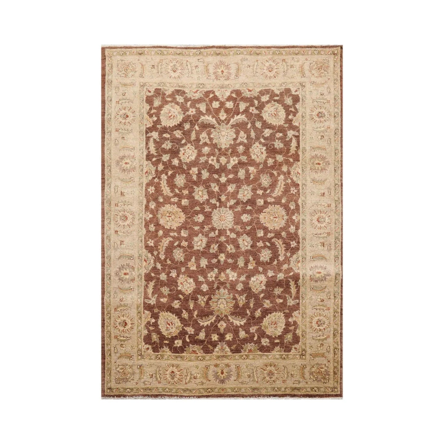 5x7 Brown, Beige Hand Knotted Persian 100% Wool Chobi Peshawar Traditional Oriental Area Rug-1