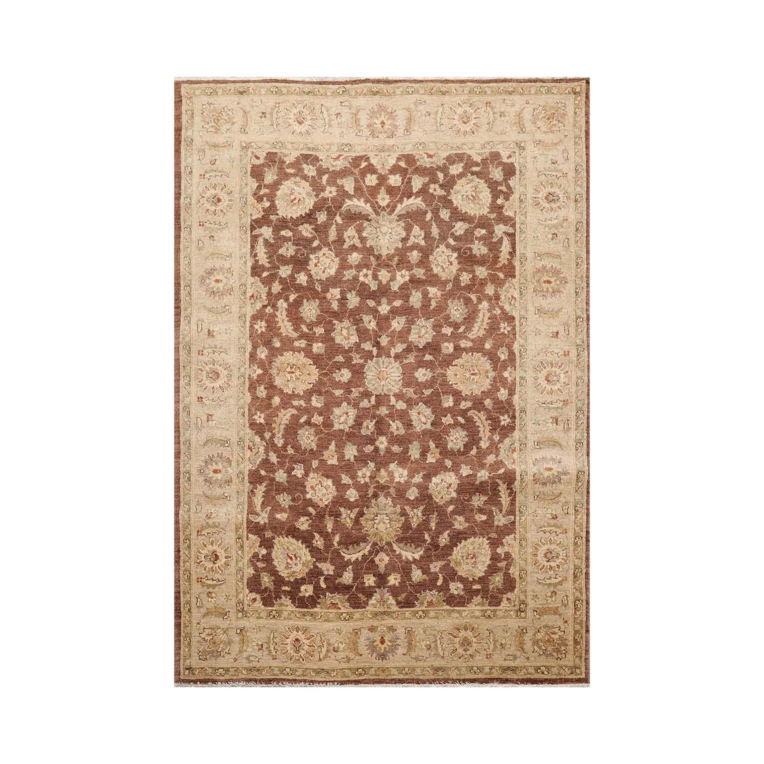 5x7 Brown, Beige Hand Knotted Persian 100% Wool Chobi Peshawar Traditional Oriental Area Rug-1