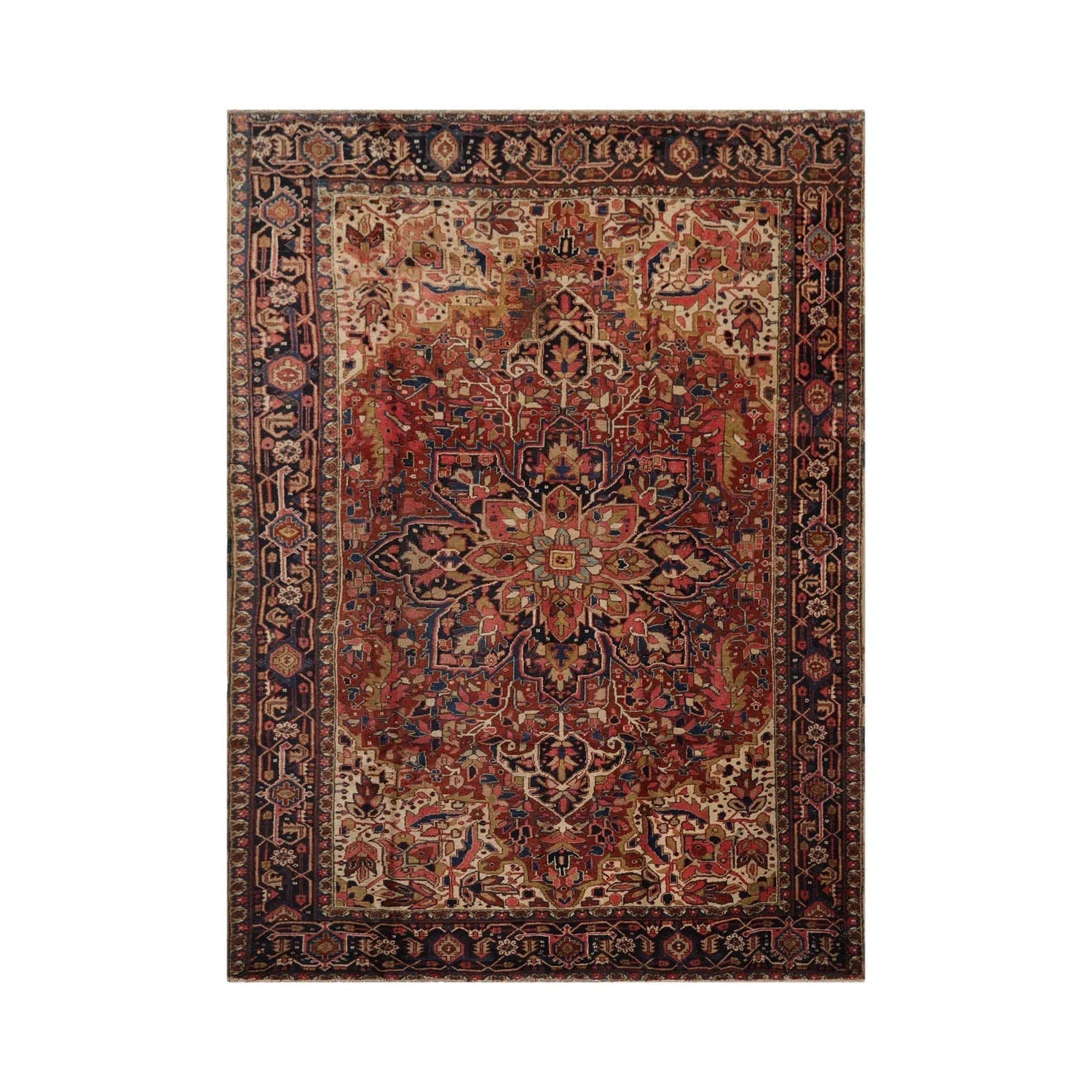 8x10 Rust, Midnight Blue Hand Knotted 100% Wool Heriz Traditional Oriental Area Rug-1