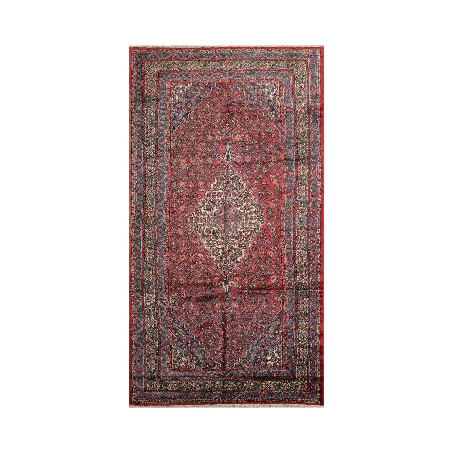 7x13 Coral, Ivory Hand Knotted 100% Wool Tabriz Traditional Oriental Area Rug-1