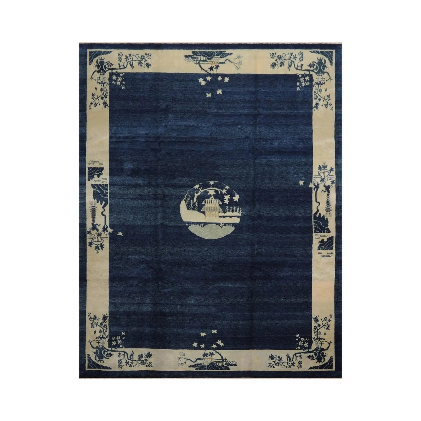 9x12 Navy Blue Hand Knotted Tibetan 100% Wool Michaelian & Kohlberg Chinese Art Deco Oriental Area Rug-1