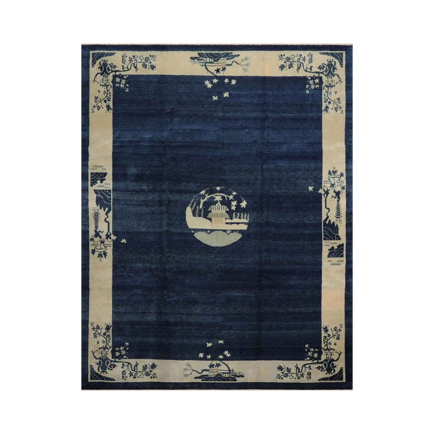 9x12 Navy Blue Hand Knotted Tibetan 100% Wool Michaelian & Kohlberg Chinese Art Deco Oriental Area Rug-1