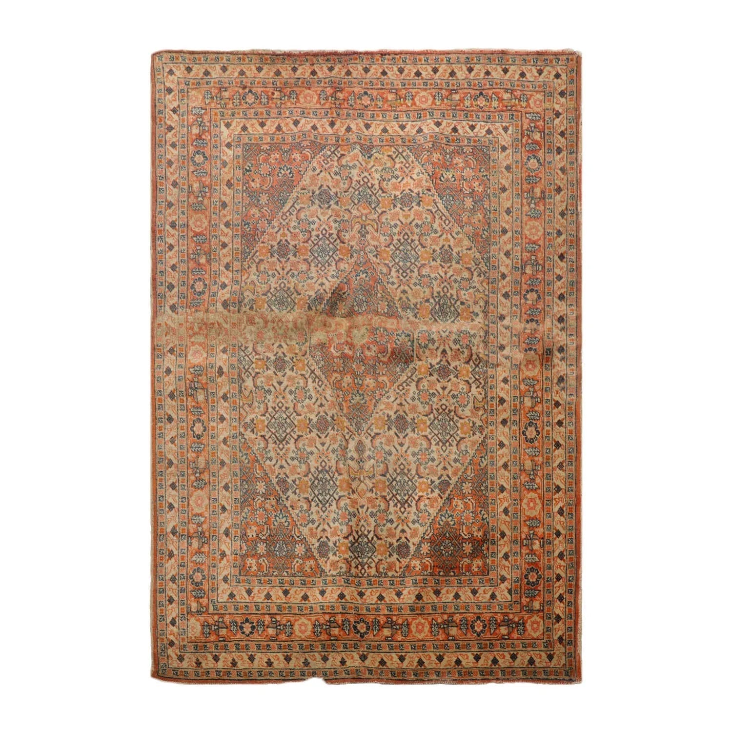 4x6 Beige, Orange Hand Knotted Tribal 100% Wool Heriz Traditional 250 KPSI Oriental Area Rug-1