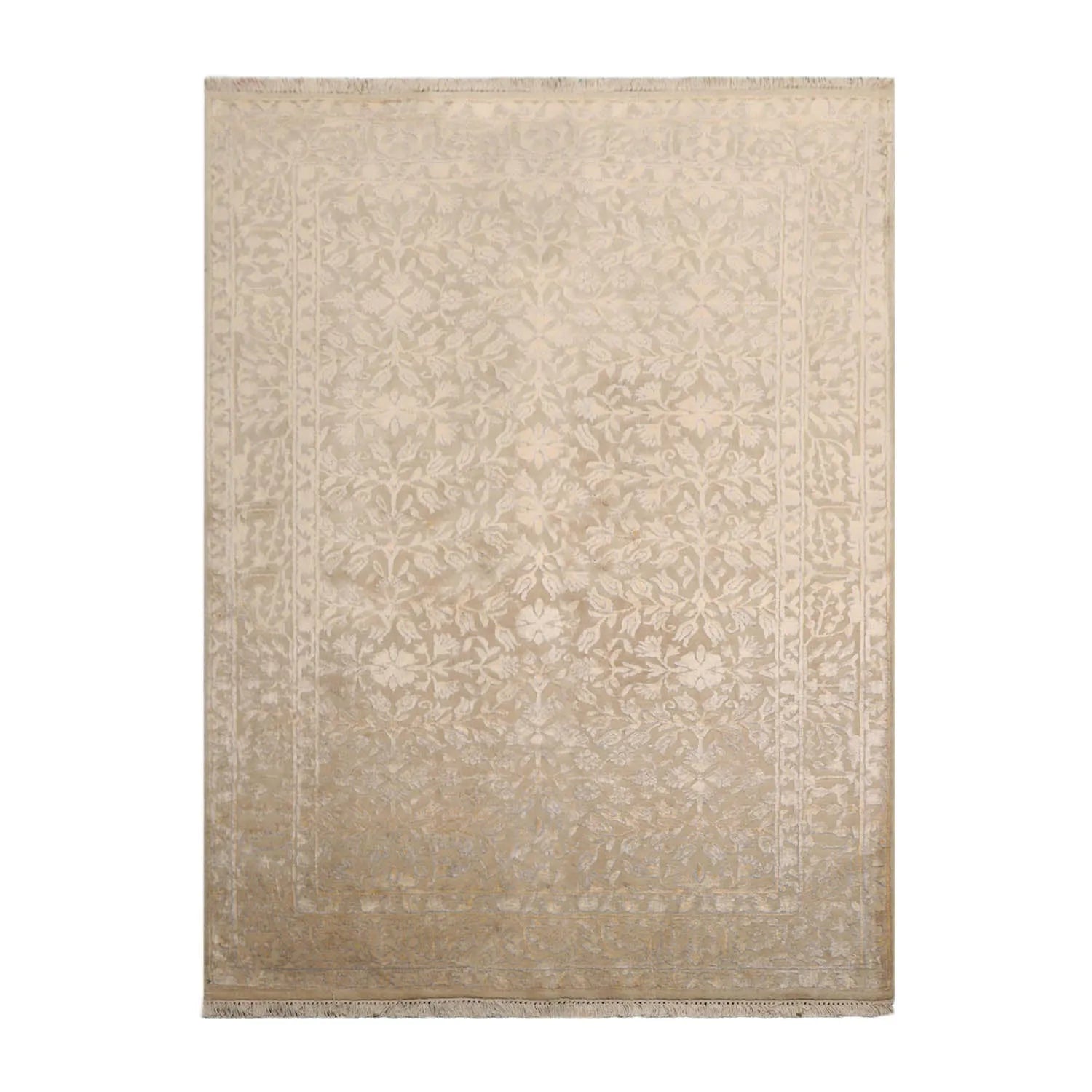 4x6 Ivory, Gray Hand Knotted Tibetan 100% Wool Tibetan Modern & Contemporary Oriental Area Rug-1
