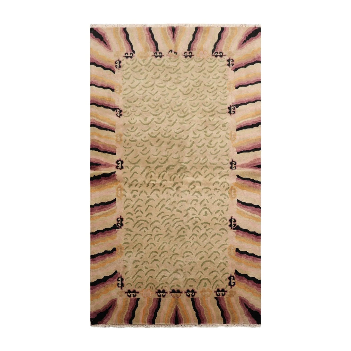 3'11 x 7' Beige, Sage Hand Knotted Tibetan 100% Wool Michaelian & Kohlberg Modern & Contemporary Oriental Area Rug-1