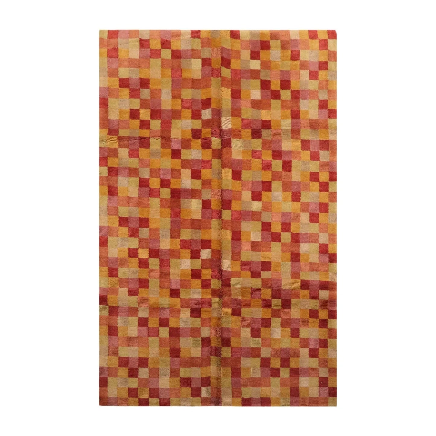 5x7 Raspberry, Gold Hand Knotted Tibetan 100% Wool Michaelian & Kohlberg Modern & Contemporary Oriental Area Rug-1