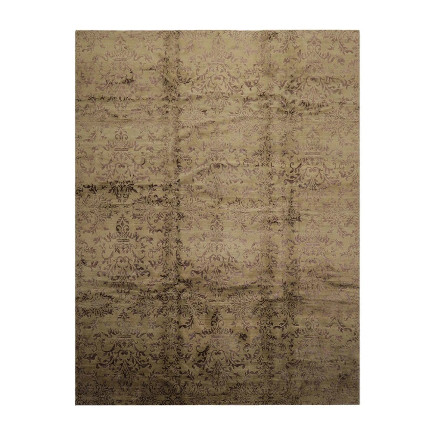 9x12 Moss, Graphite Mark Phillips Hand Knotted Tibetan 100% Wool Damask Contemporary Area Rug-1