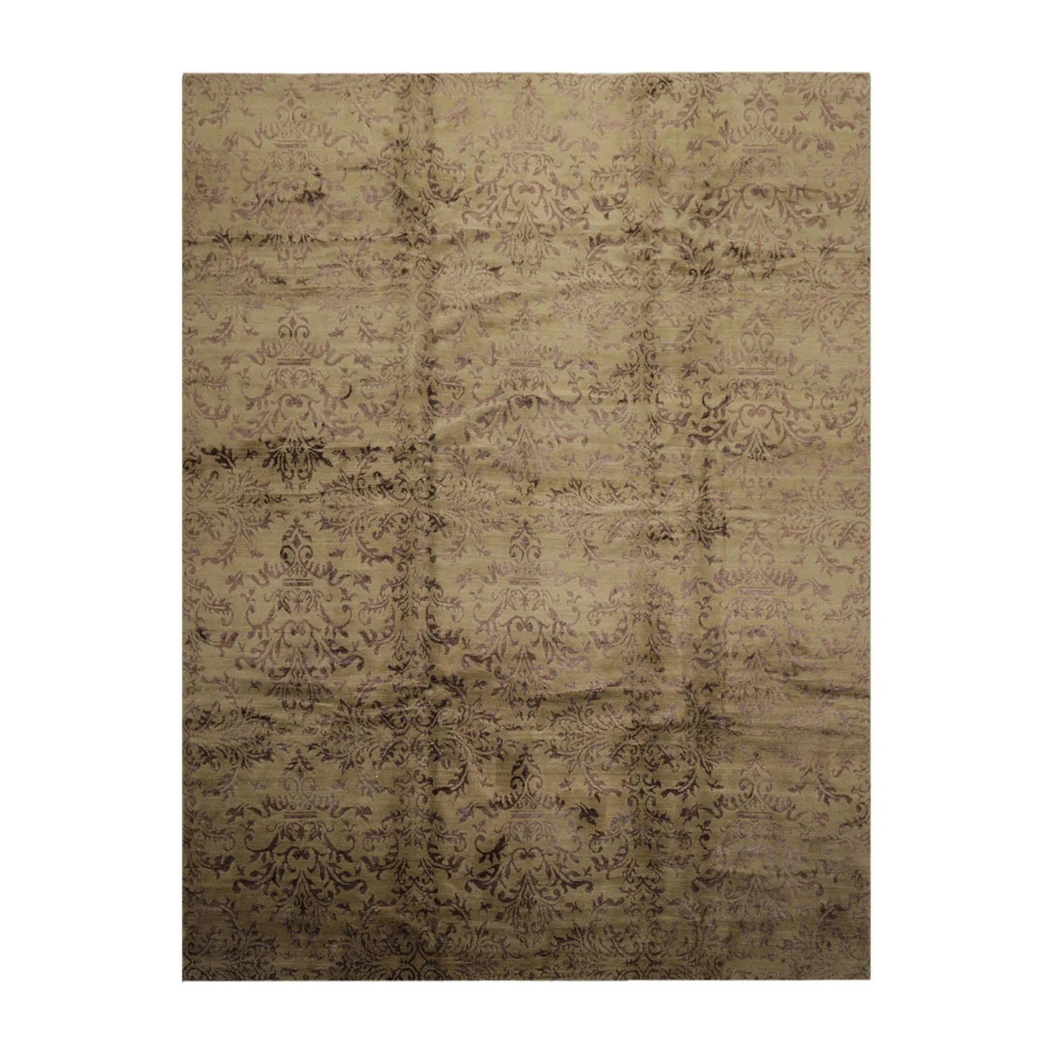 9x12 Moss, Graphite Mark Phillips Hand Knotted Tibetan 100% Wool Damask Contemporary Area Rug-1