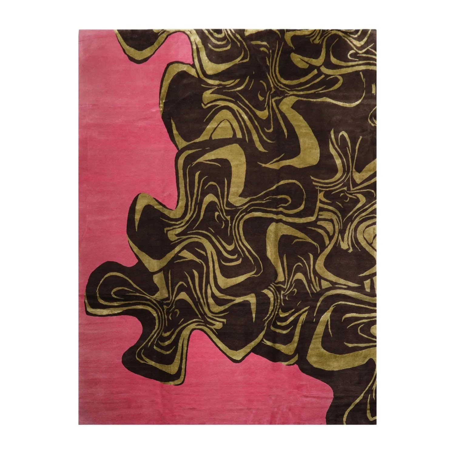 9x12 Pink, Brown Mark Philips Hand Knotted Tibetan 100% Wool Modern  Block Oriental Area Rug-1