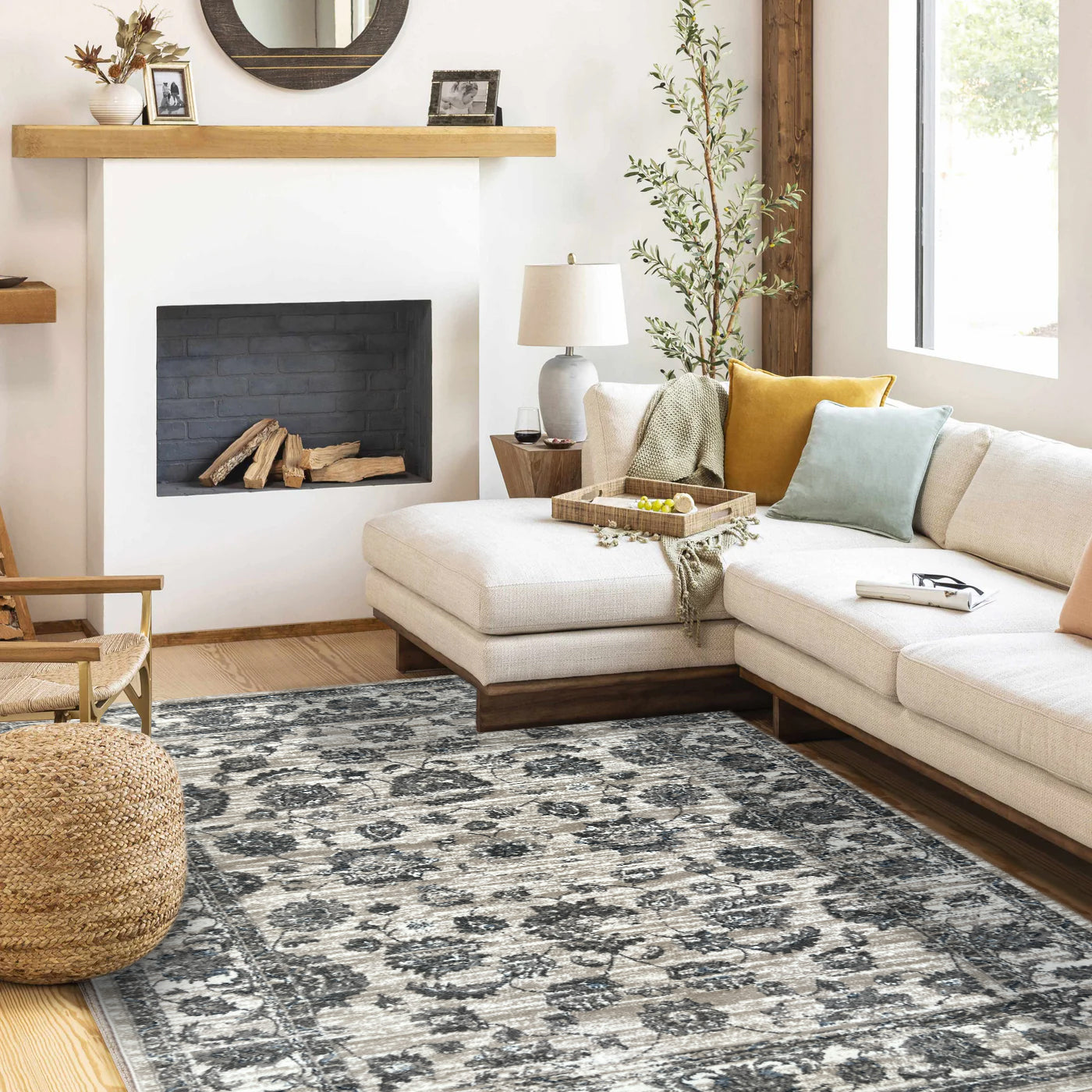 ROY's Home Flower Garden Design Area Rugs, Vintage Effect Lines-2