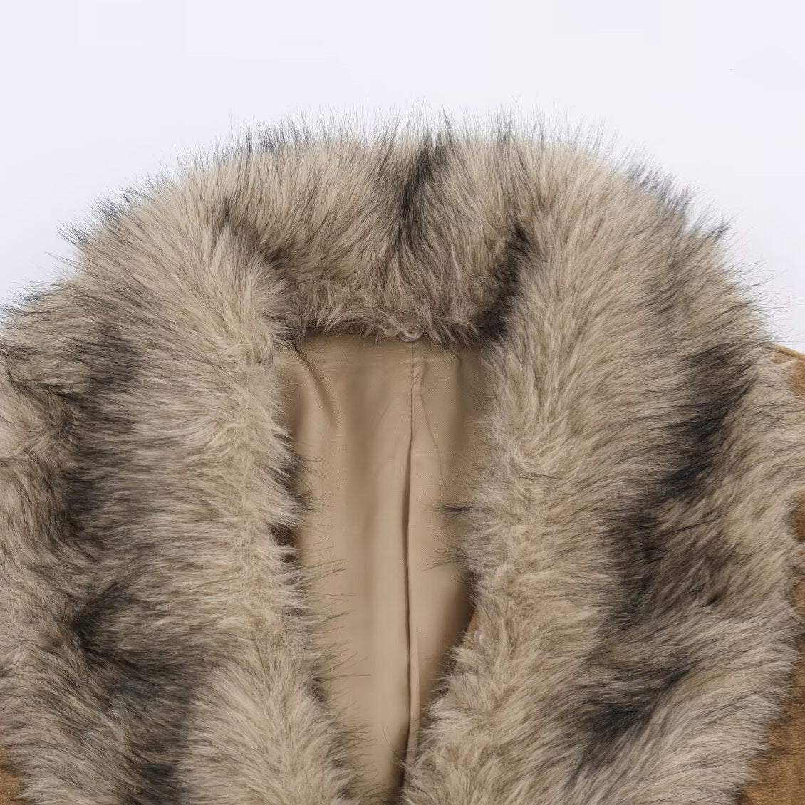 Suede Leather Faux Fur Suit Jacket