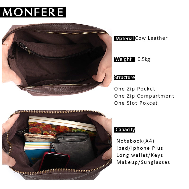 Large Leather Shoulder Bag Women Causal Vintage Soft Cowhide Skin Handbag Bucket High Quality Shoulder Bags Liner Bag