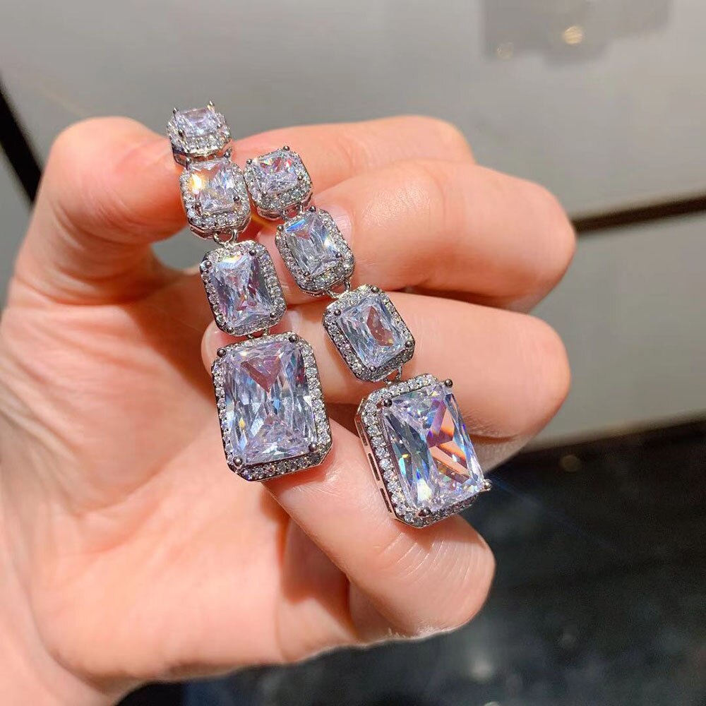 New Luxury Topaz High Carbon Diamond Drop Dangle Earrings Vintage Wedding Engagement Fine Jewelry Gift for Women