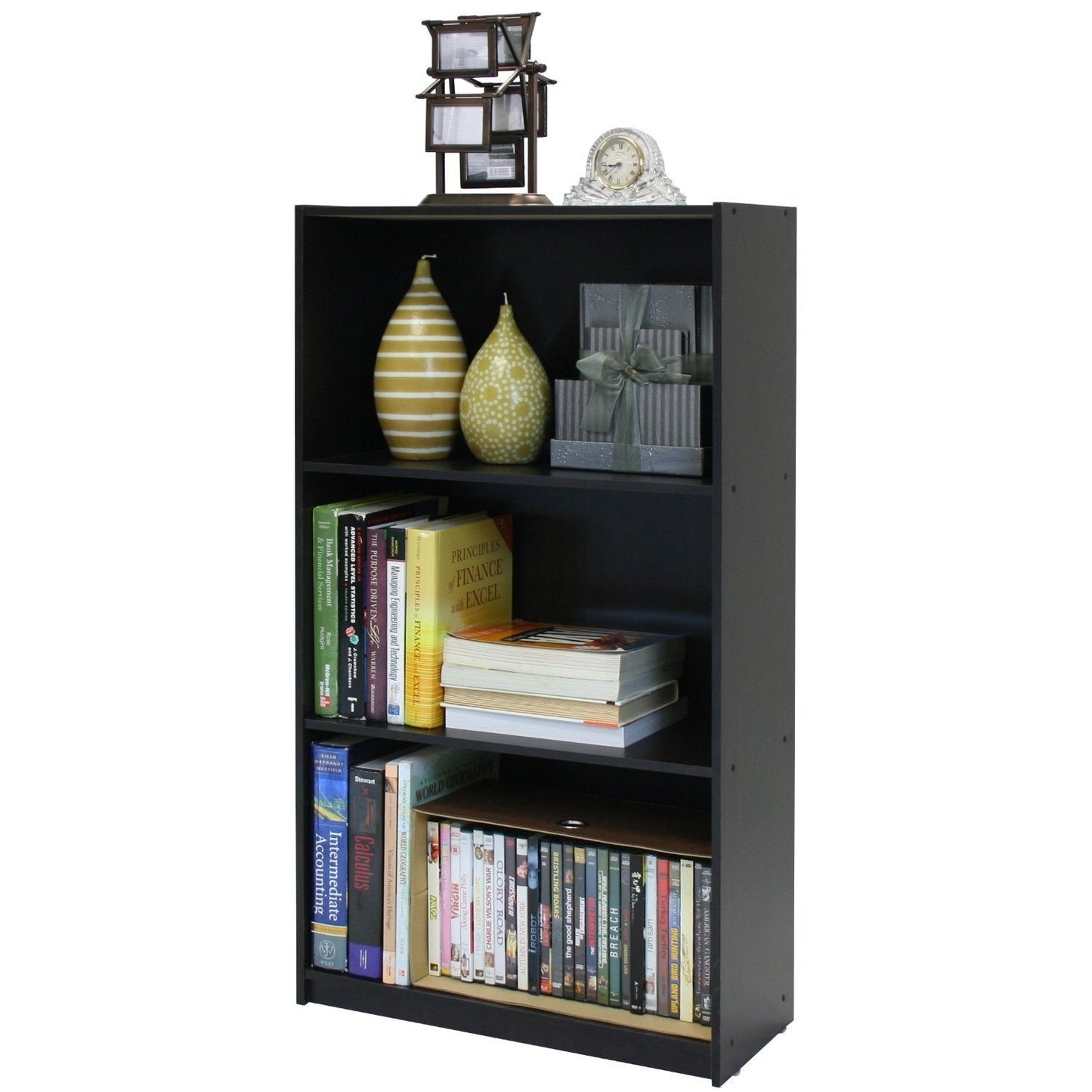 3-Tier Bookcase Storage Shelves in Espresso Finish-0