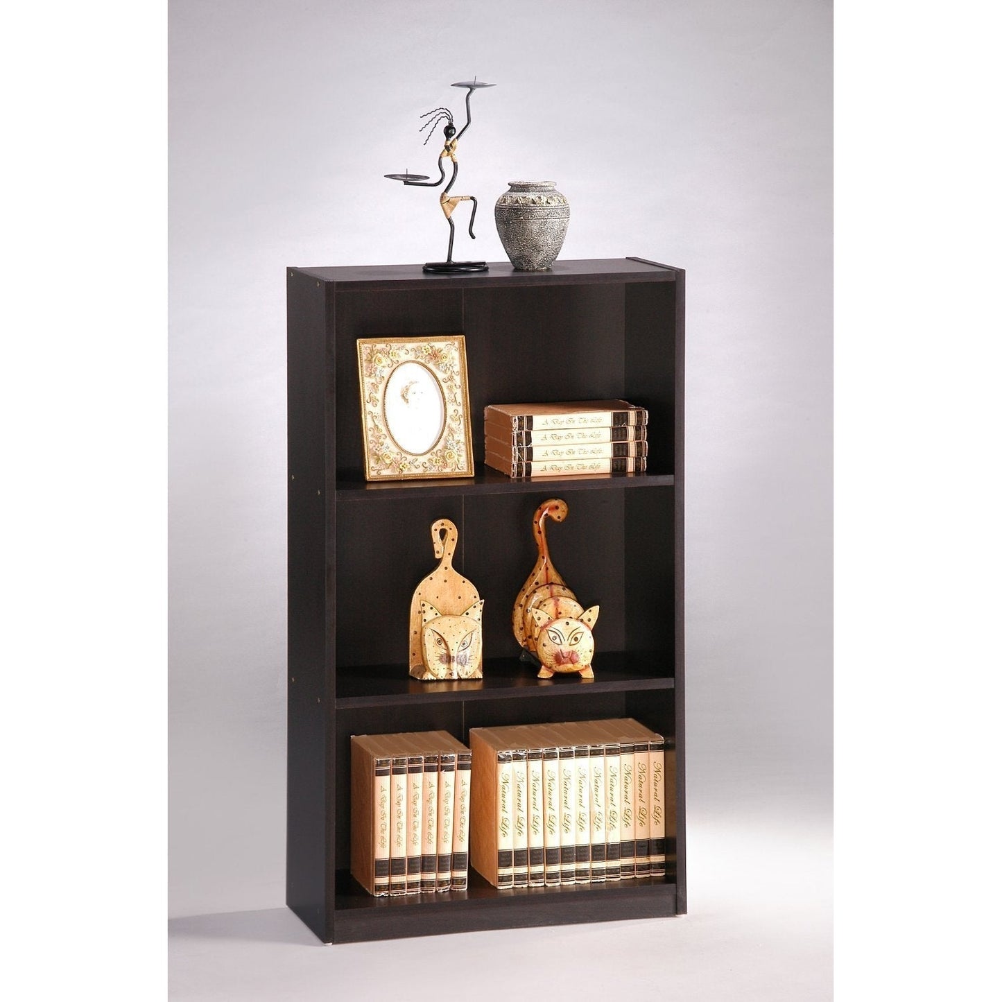 3-Tier Bookcase Storage Shelves in Espresso Finish-1