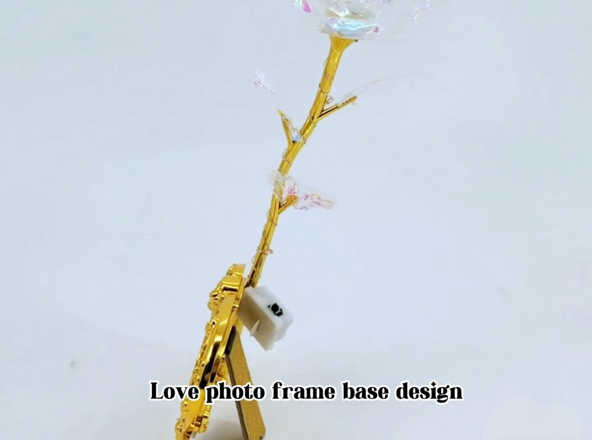 24K Gold Rose Gift For Her with Love Picture Frame Stand, Artificial Rose Flowers Gift