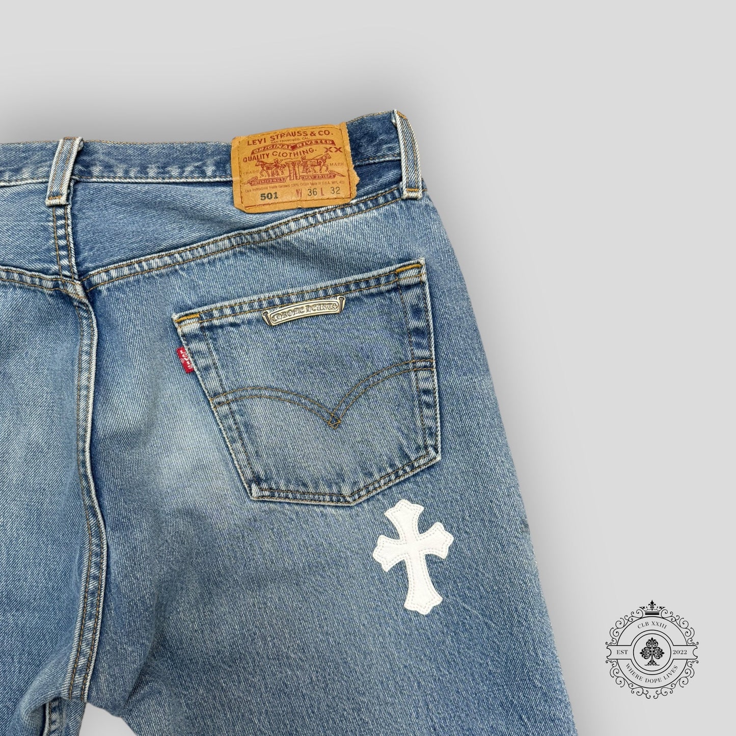 Chrome Hearts White Cross Patch Jeans