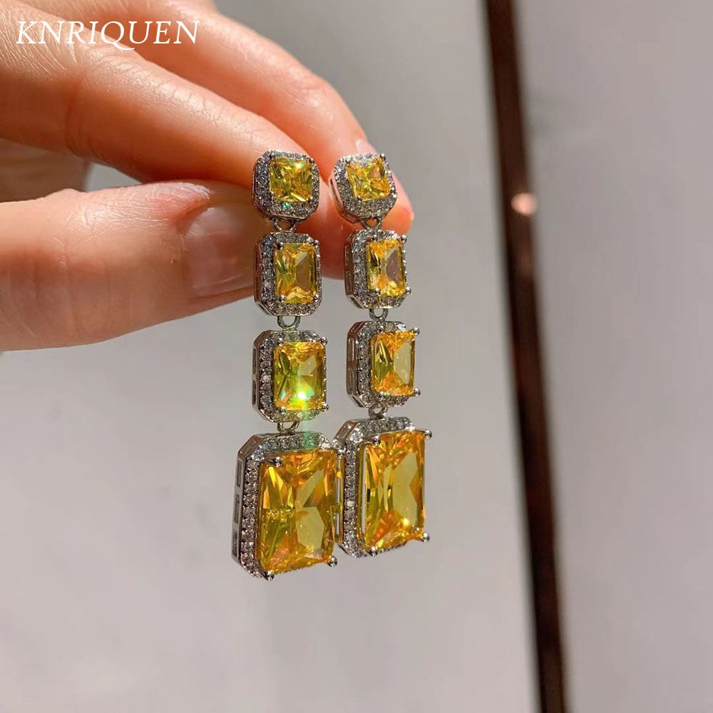 New Luxury Topaz High Carbon Diamond Drop Dangle Earrings Vintage Wedding Engagement Fine Jewelry Gift for Women