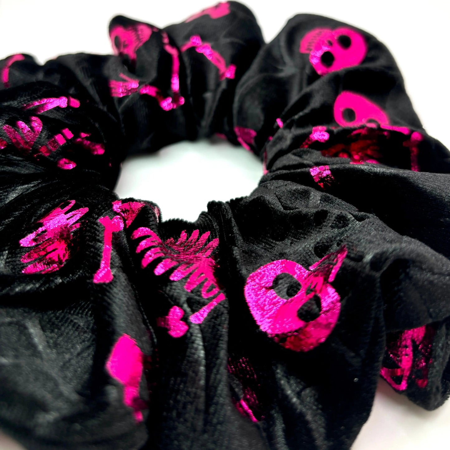 Pink Skeleton Velvet Halloween Scrunchie