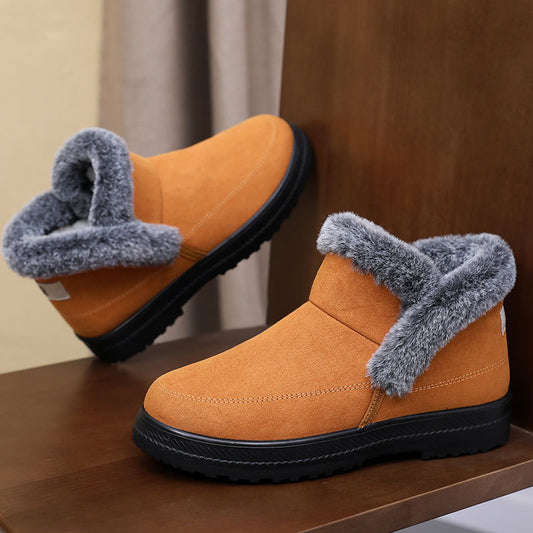 Winter Women's Plus Size Cotton Boots with Fleece Lining and Thickening for Outdoor Leisure Snow Boots Mid-Calf Cotton Shoes