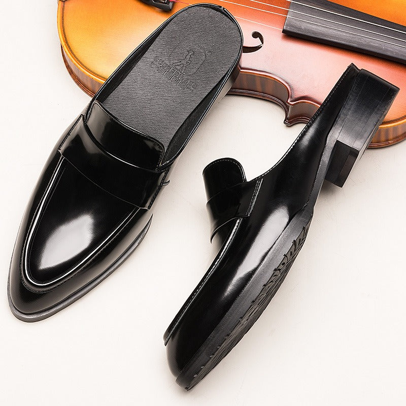 Men's Baotou Genuine Leather Half Slippers, Versatile Breathable, Men's Shoes