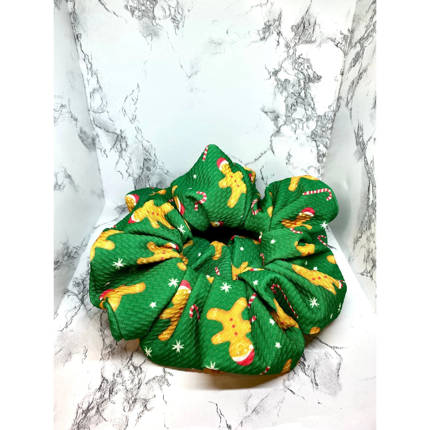 Green Gingerbread Christmas Bullet Scrunchie
