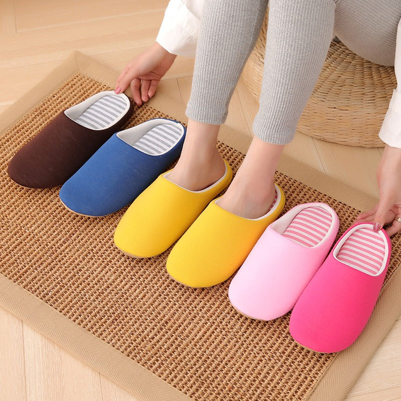 Autumn and winter men and women's indoor wooden floor Japanese pure color cotton slippers Chicken rolls all season warm slippers