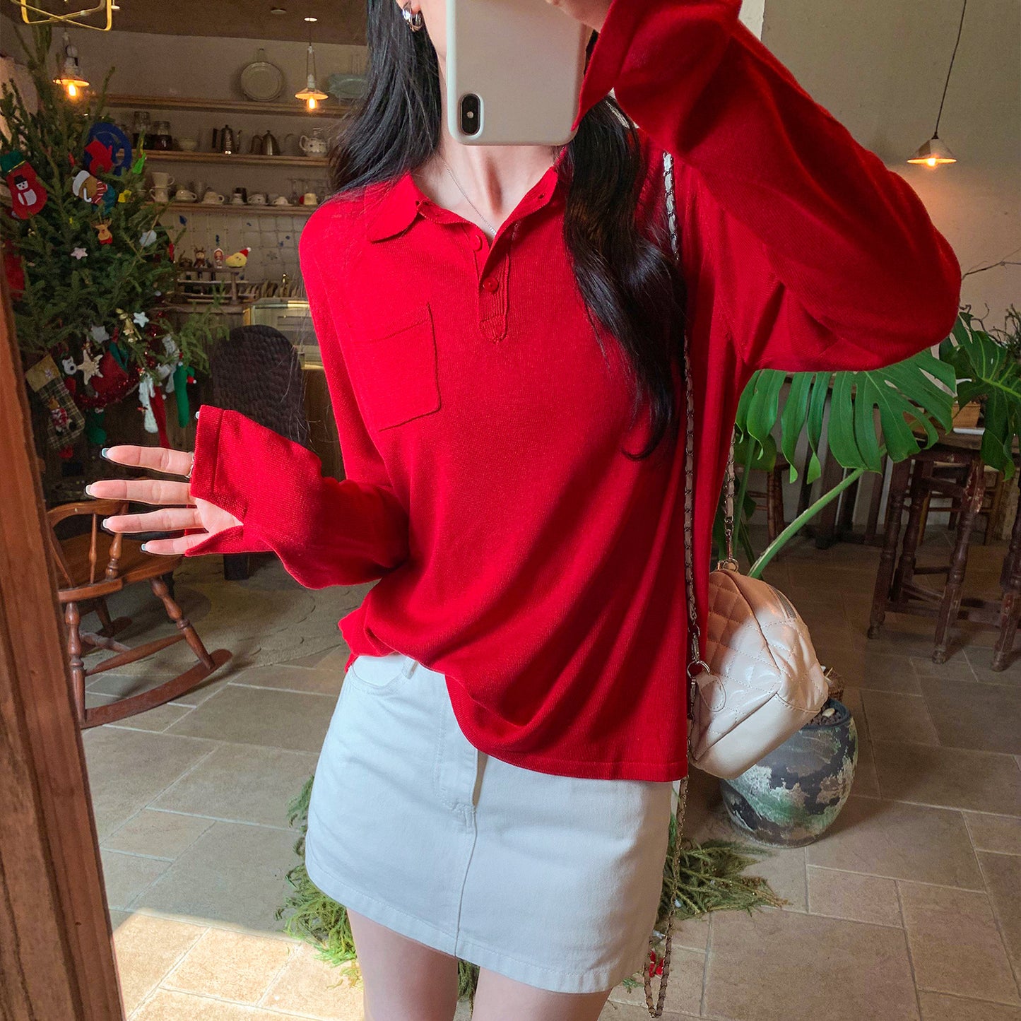 Chic Slim-Fitting Long Sleeve Knit Sweater Top for Women