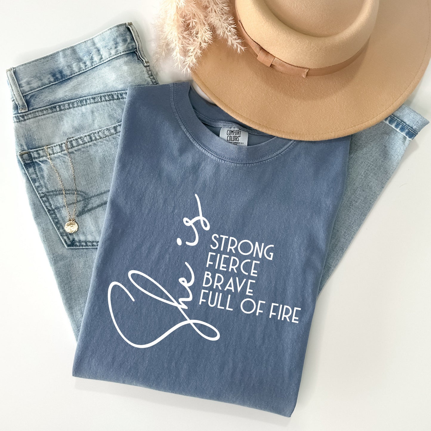 She is Strong Fierce Brave Full of Fire Graphic Tee