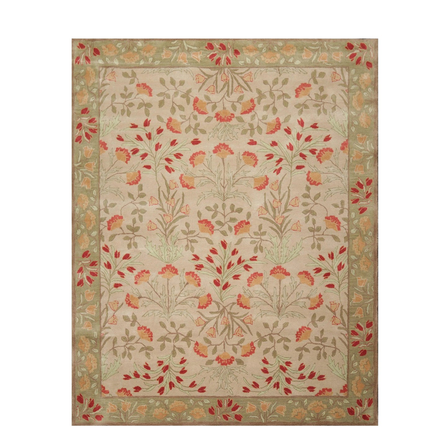 Multi Sizes Handmade Transitional Wool Botanical Floral Area Rug Beige-2