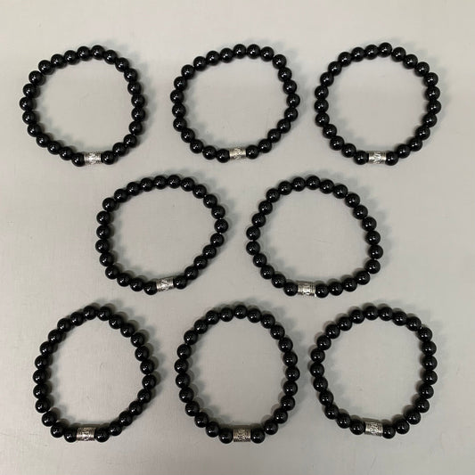 BEST WHOLESALE (12 PACK) Beaded Shiny Black Crystal Bracelets 3" Silver Cuff New