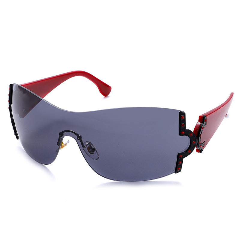 New Diamond Encrusted Sunglasses Women's Fashion Metal One-Piece Frame Glasses Large Frame Diamond Sunglasses