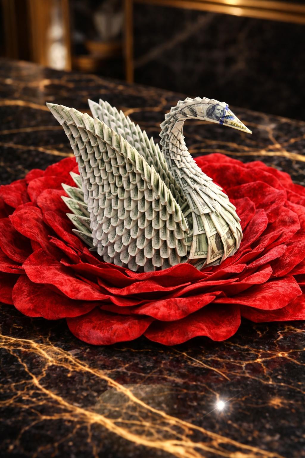 LUXEBYMIMI – Luxury Money Rose Swan Service (830-Piece Grand Swan)