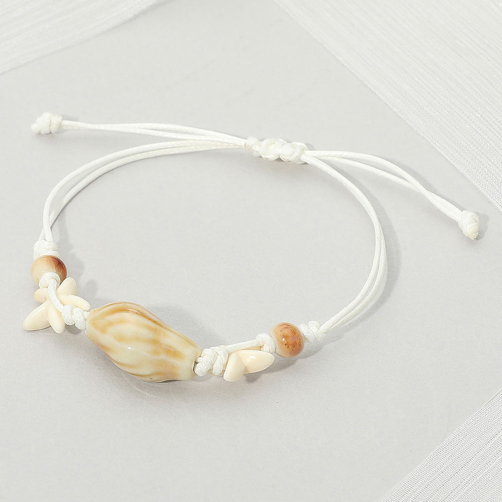 Ceramic Conch Shell Starfish Beaded Adjustable Cinch Pull Tie Bracelet