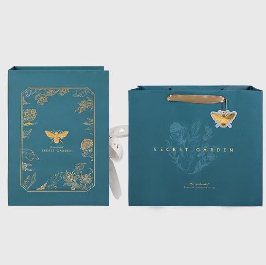High-grade Atmosphere Pure Green Earth Bronzing Bee Leaf Design Wedding Large-scale Ceremony Silk Scarf Jewelry Gift Box Set